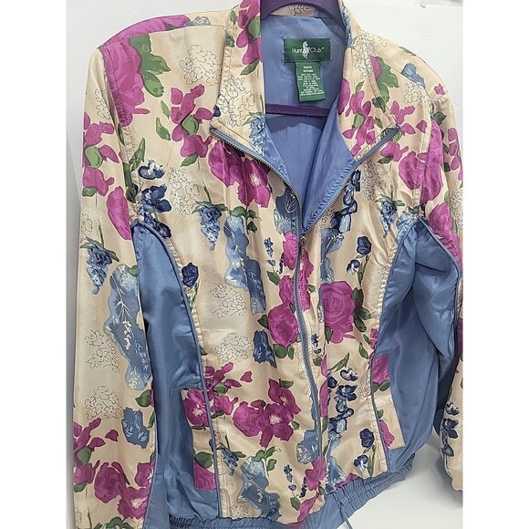 Hunt Club Vintage 90’s 100% Silk Floral Zipper Track jacket Sz Med Y2K - Picture 6 of 13